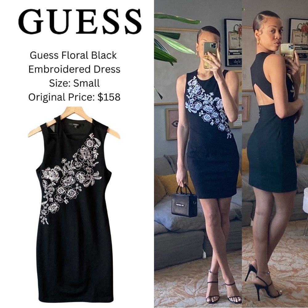 Guess Floral Black Embroidered Dress